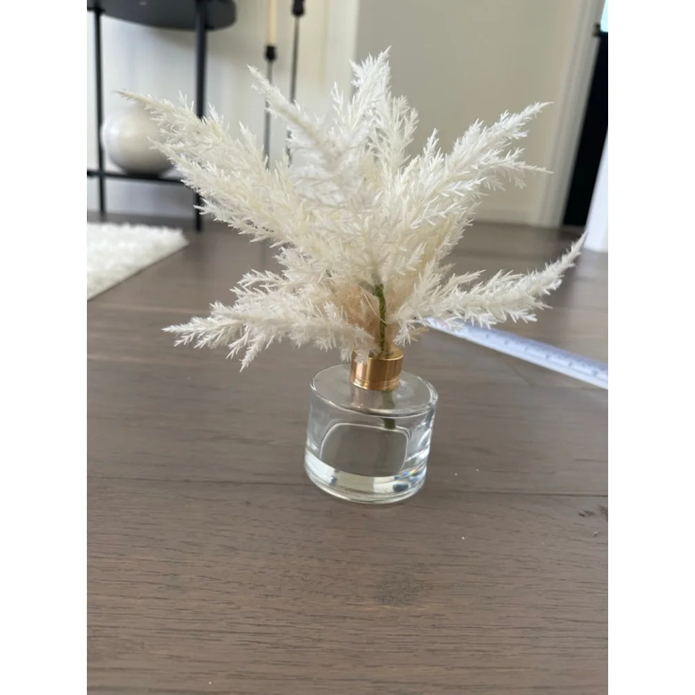 White Faux Florals Pampas Grass Gold and Clear Vase